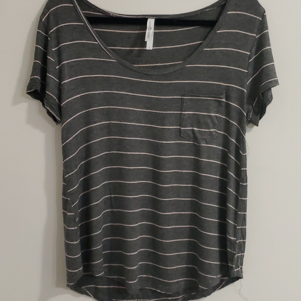 Grey and pink striped flowy t shirt
